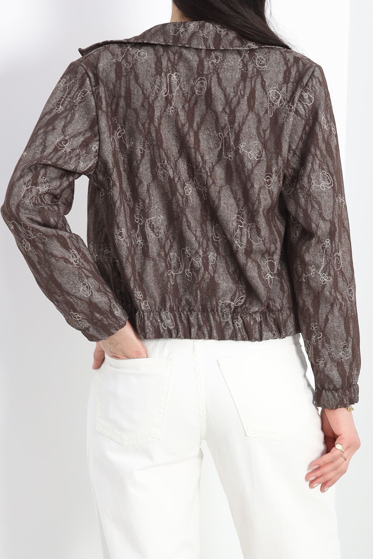 Likralı Güpürlü Kumaş Bomber Mont Kahve1 - 30101.1837.