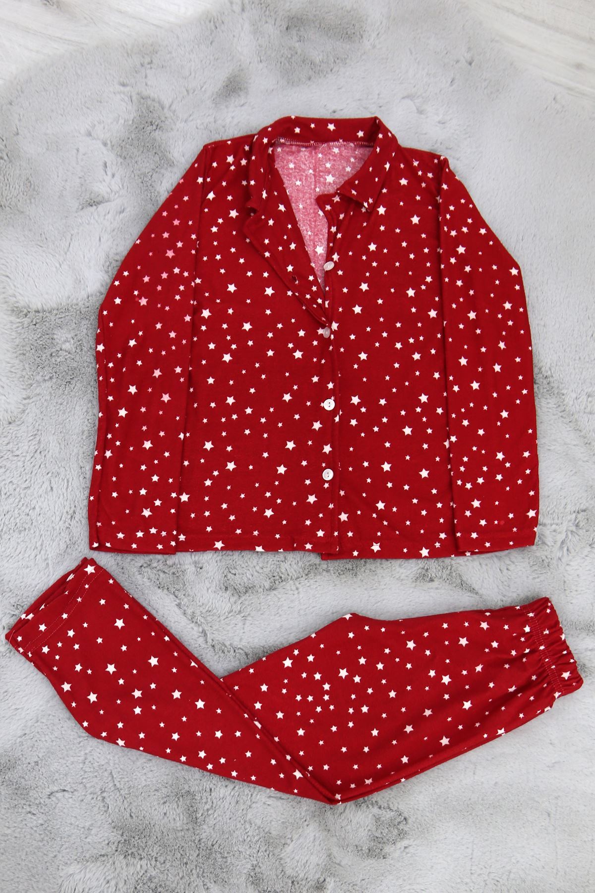 6-13 Yaş Süet Çocuk Pijama Takımı Kırmızı - 30122.1910.