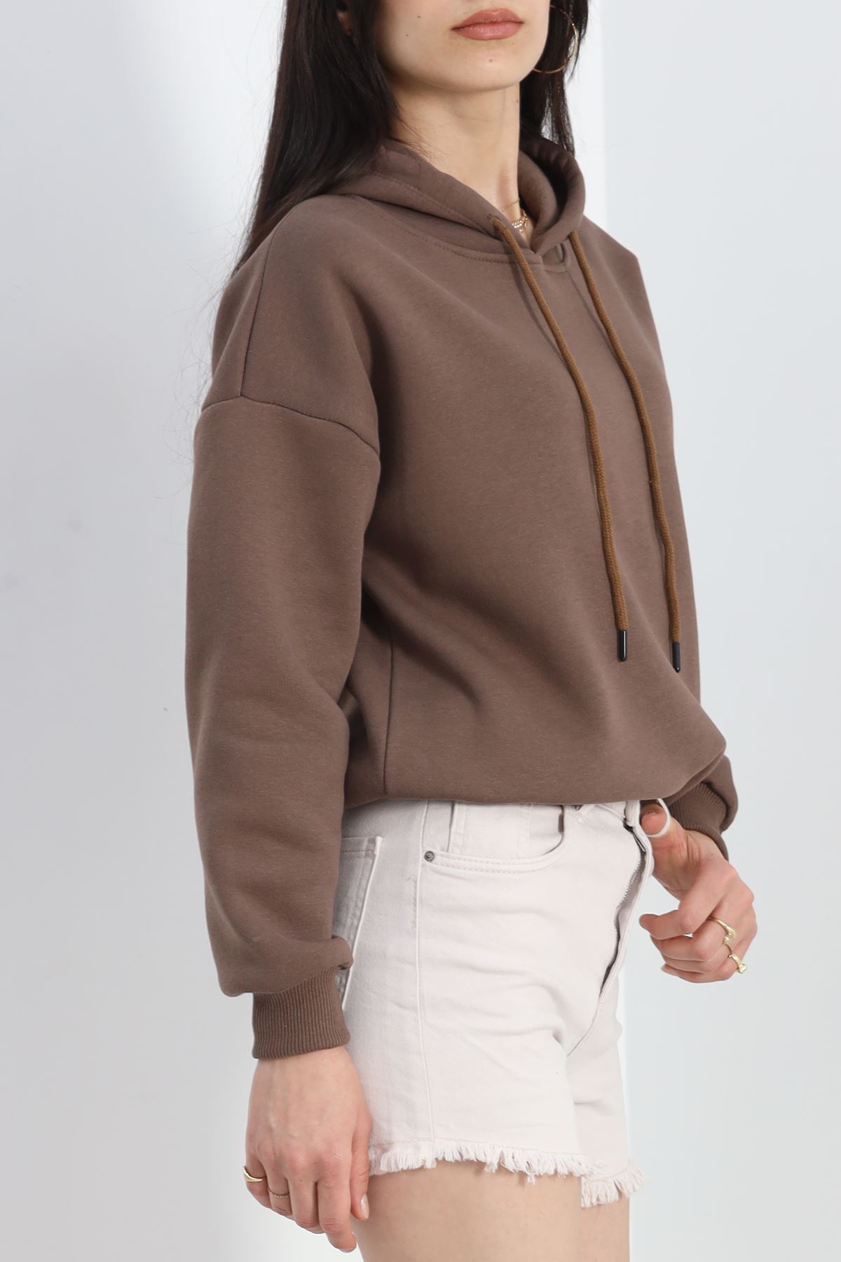 Kapşonlu Basic Sweat Açıkkahve - 20074.1878.