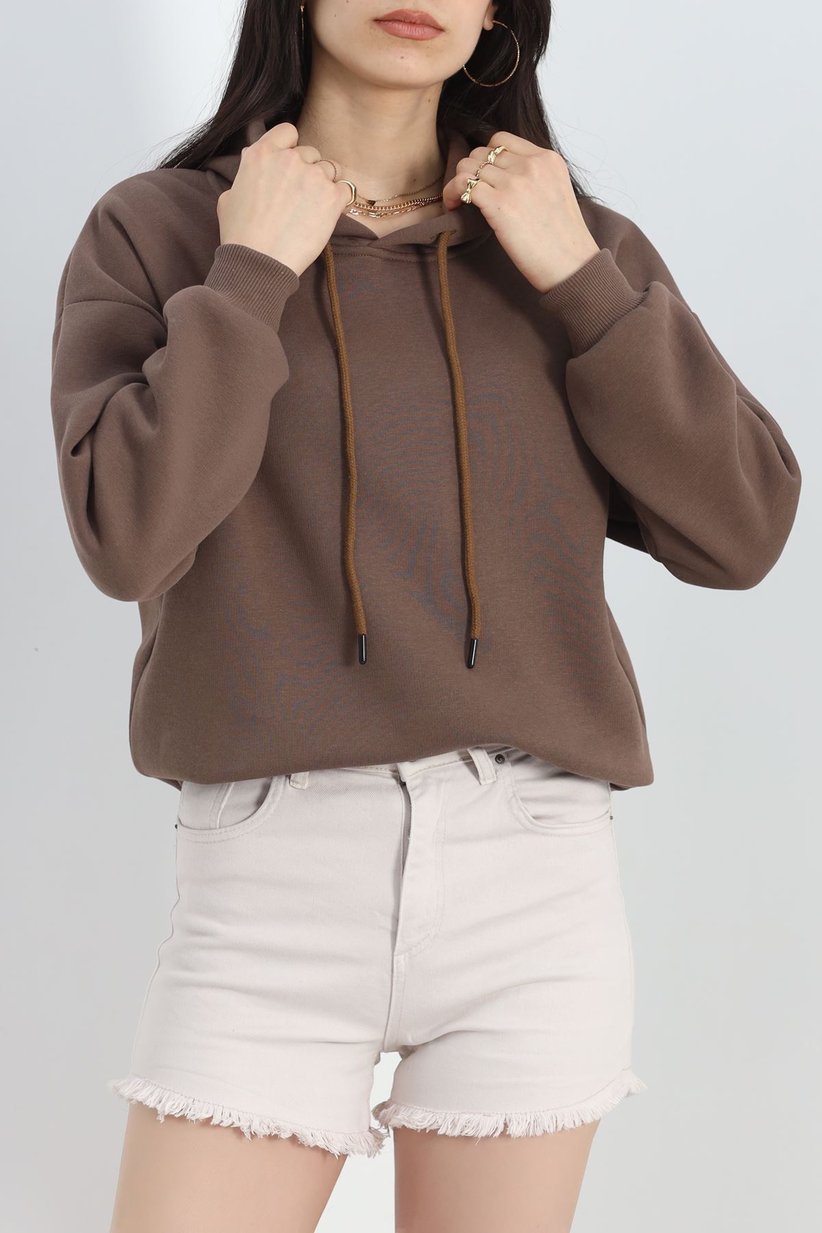 Kapşonlu Basic Sweat Açıkkahve - 20074.1878.
