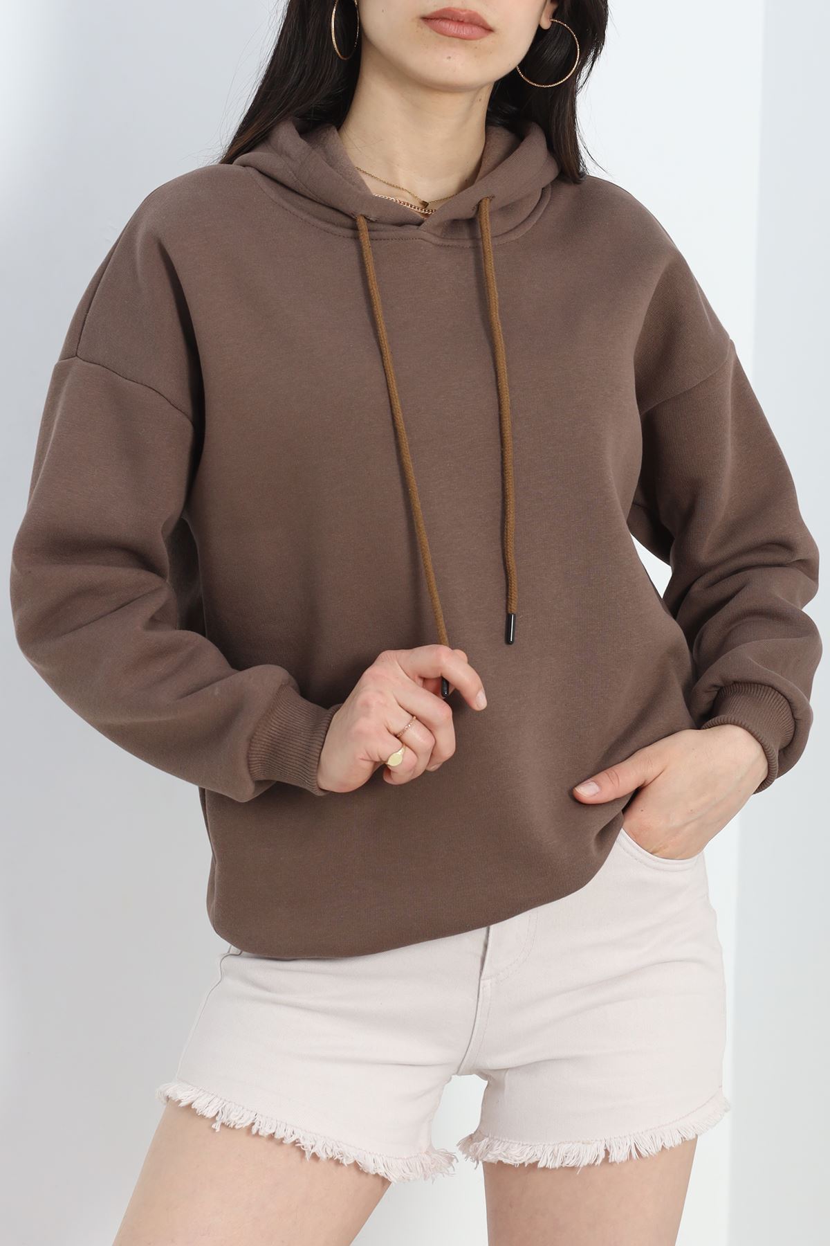 Kapşonlu Basic Sweat Açıkkahve - 20074.1878.