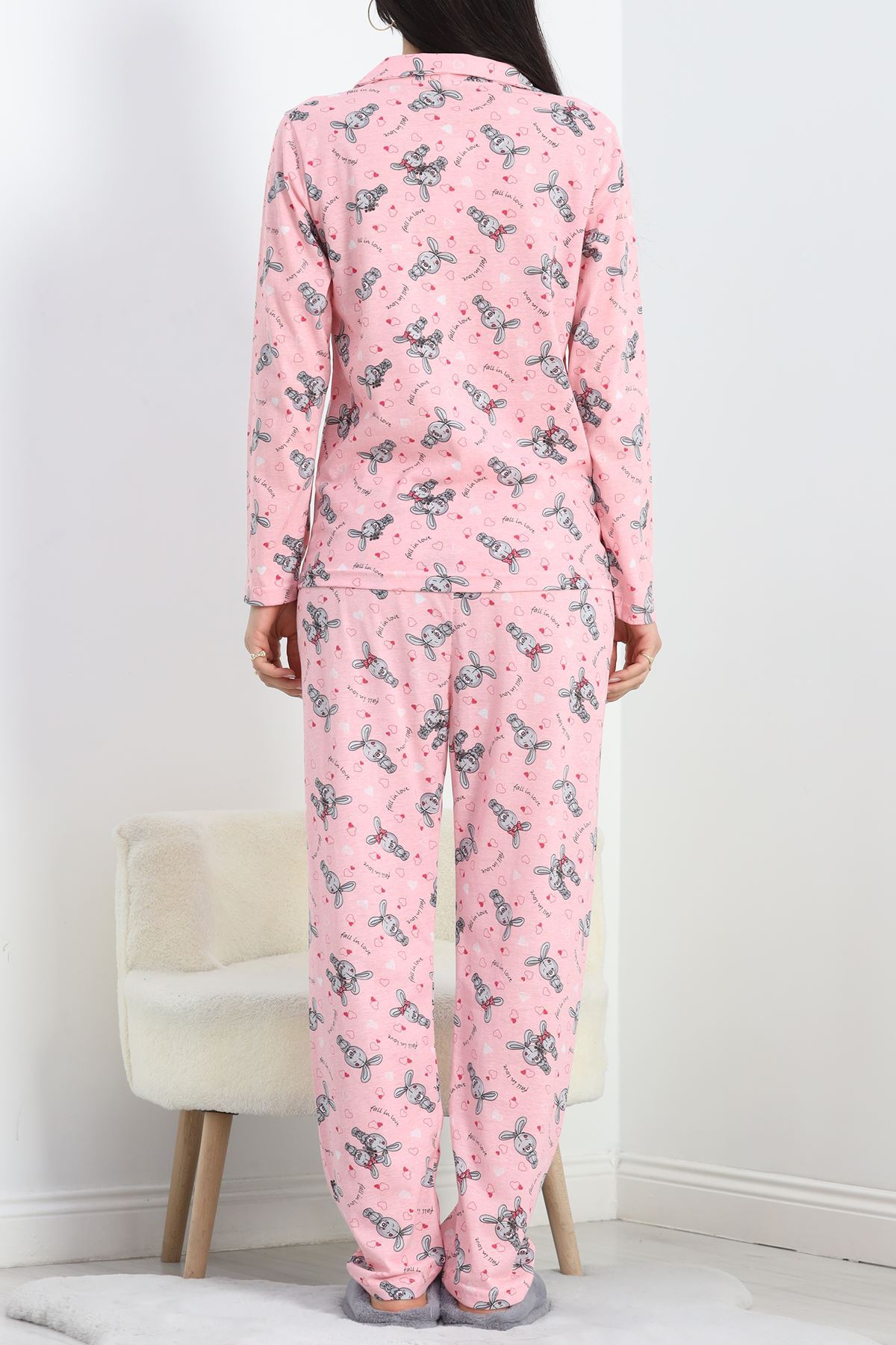 Düğmeli Pijama Takımı Pembegri - 19718.1857.