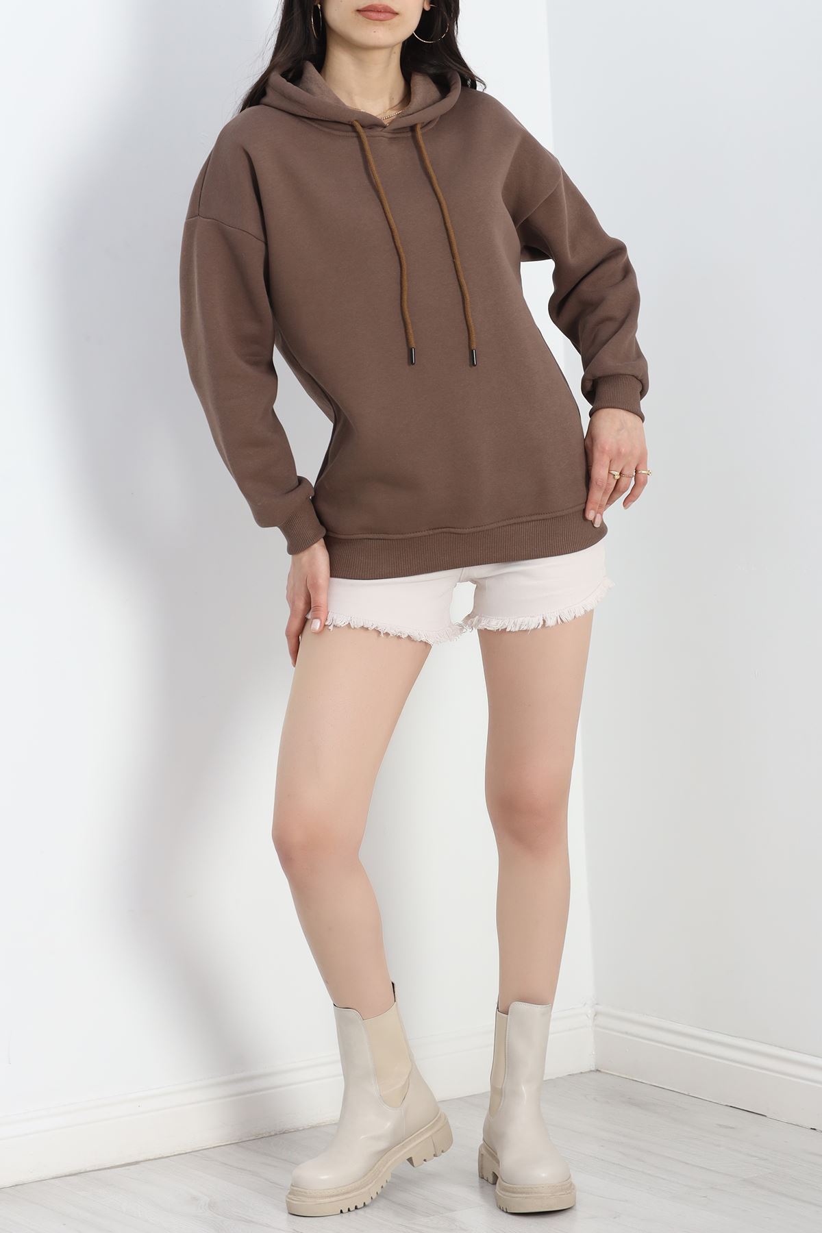 Kapşonlu Basic Sweat Açıkkahve - 20074.1878.