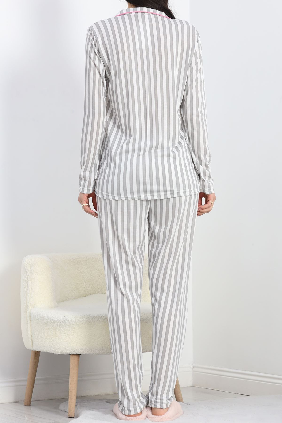 Düğmeli Pijama Takımı Griçizgili - 19717.264.