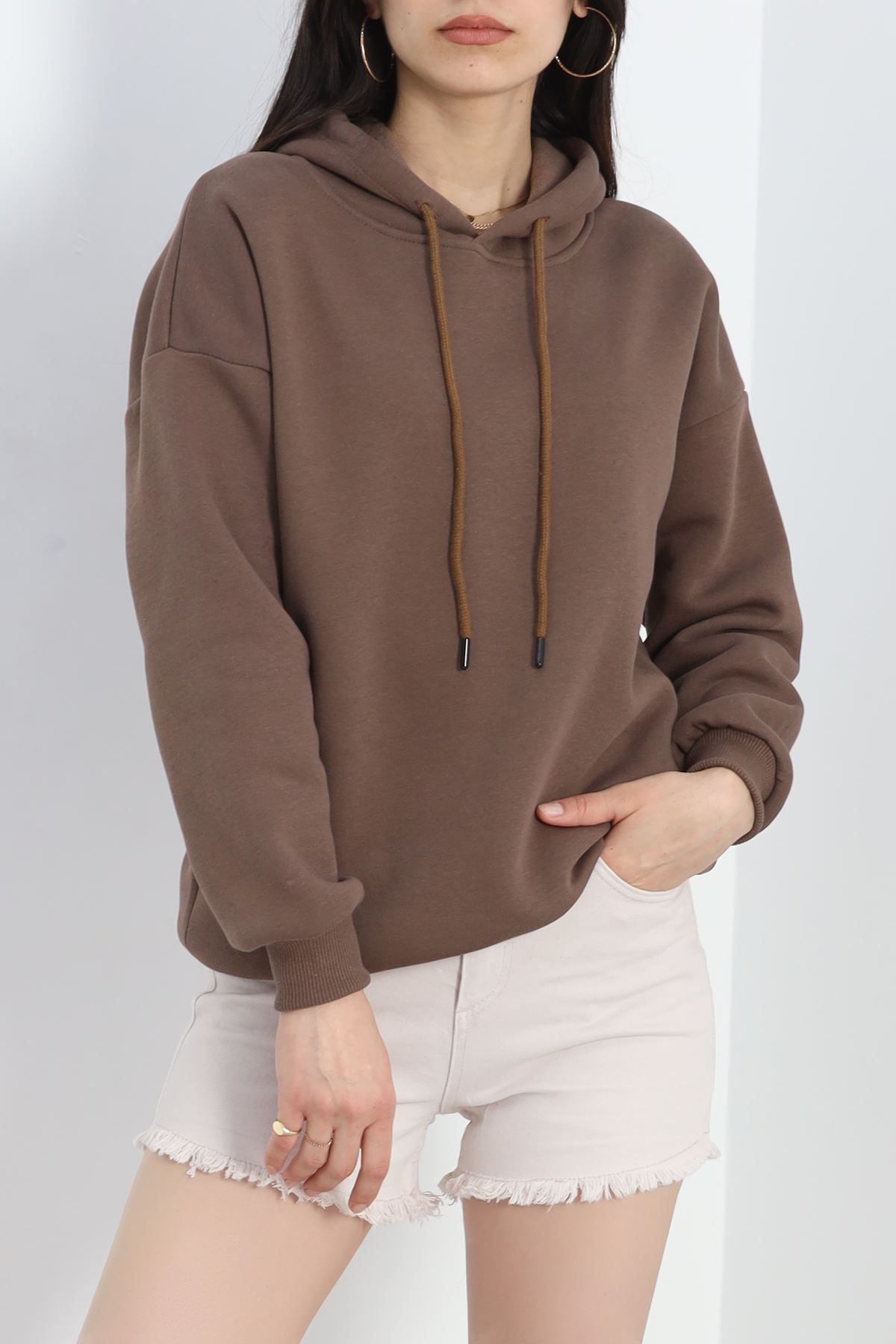 Kapşonlu Basic Sweat Açıkkahve - 20074.1878.