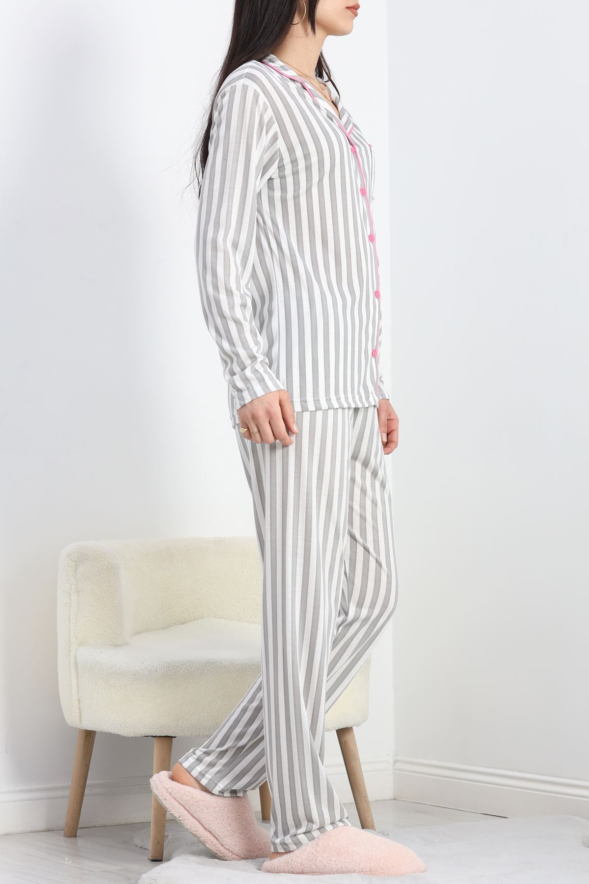 Düğmeli Pijama Takımı Griçizgili - 19717.264.