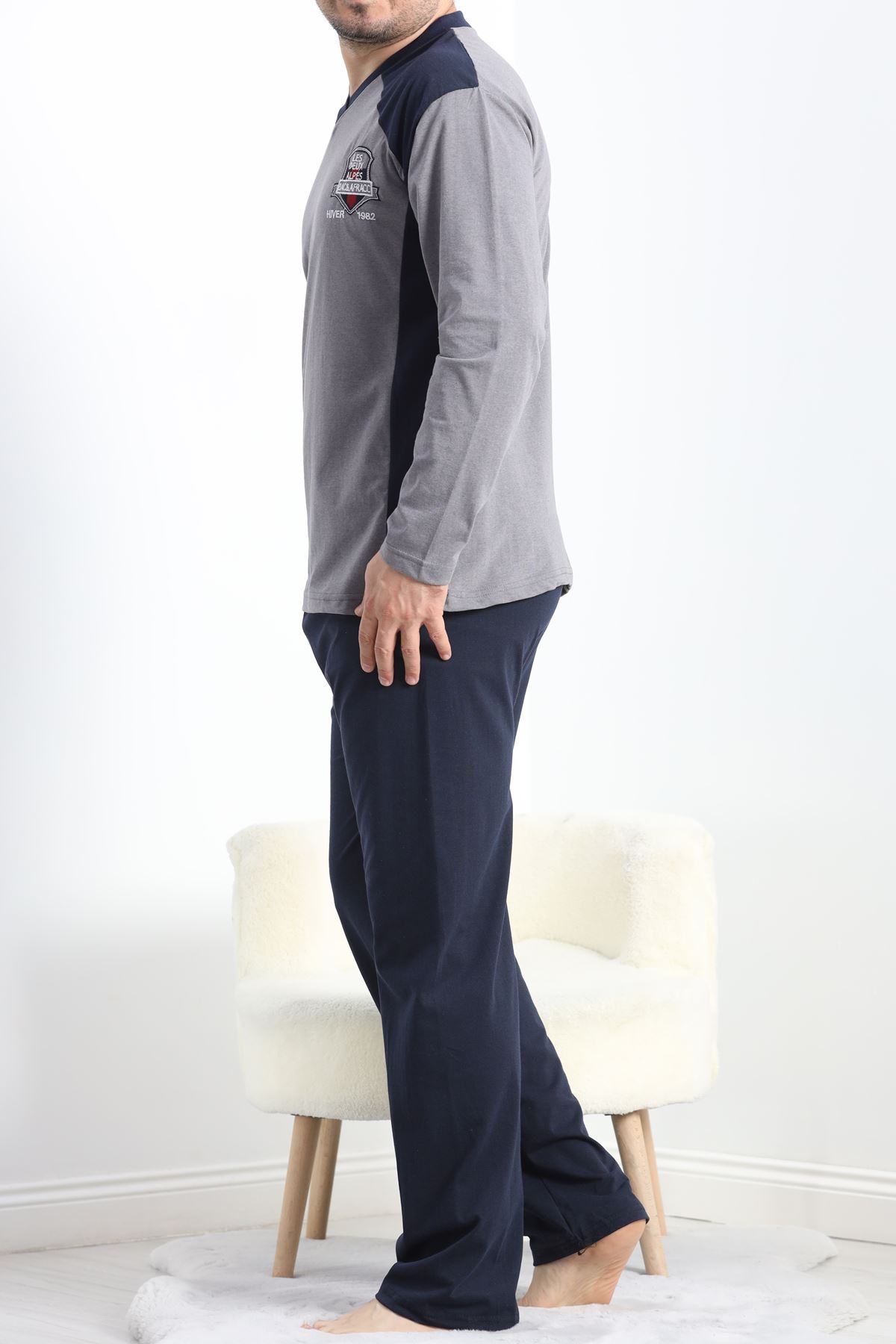 V Yaka Erkek Pijama Takımı Füme - 40069.1838.