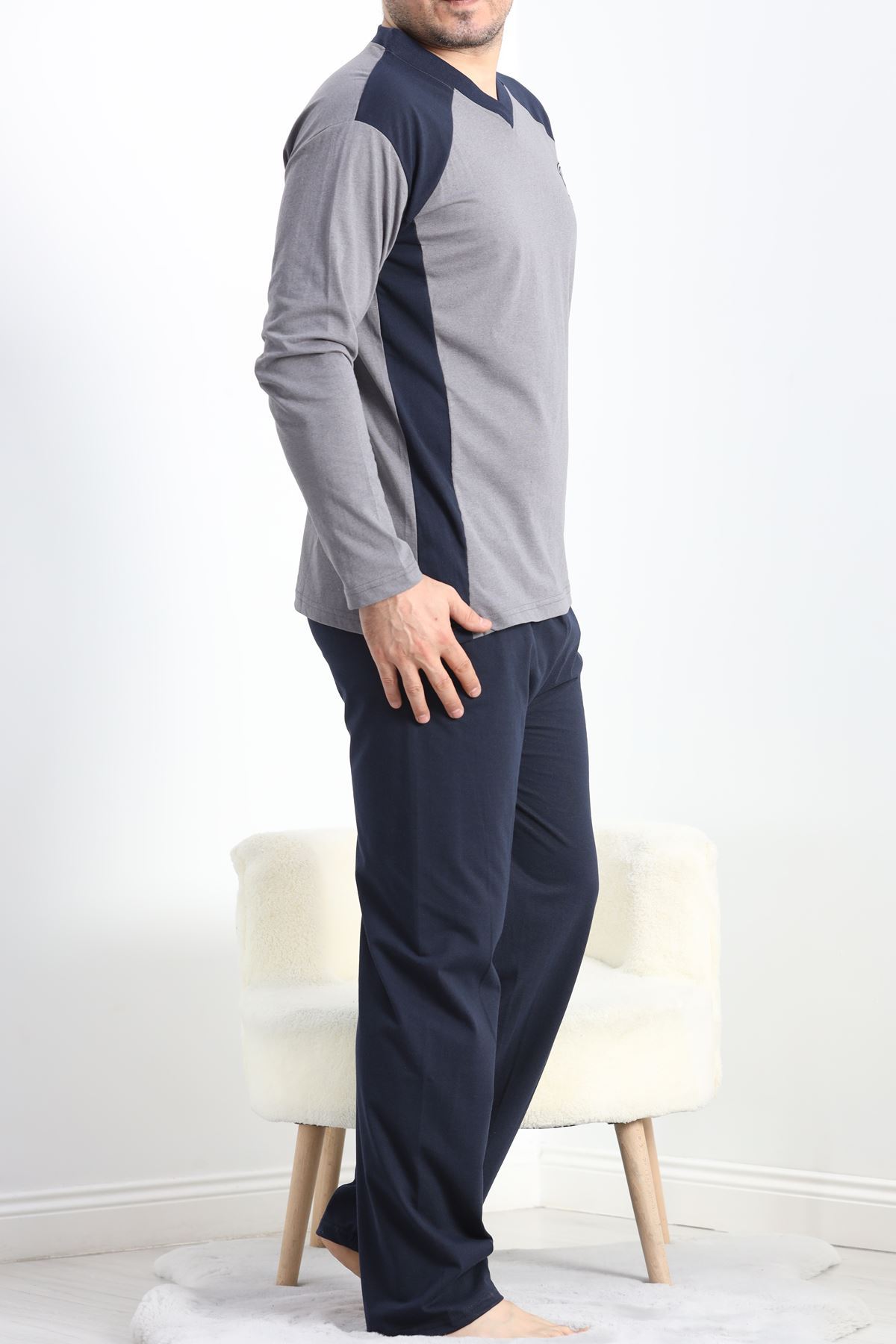 V Yaka Erkek Pijama Takımı Füme - 40069.1838.