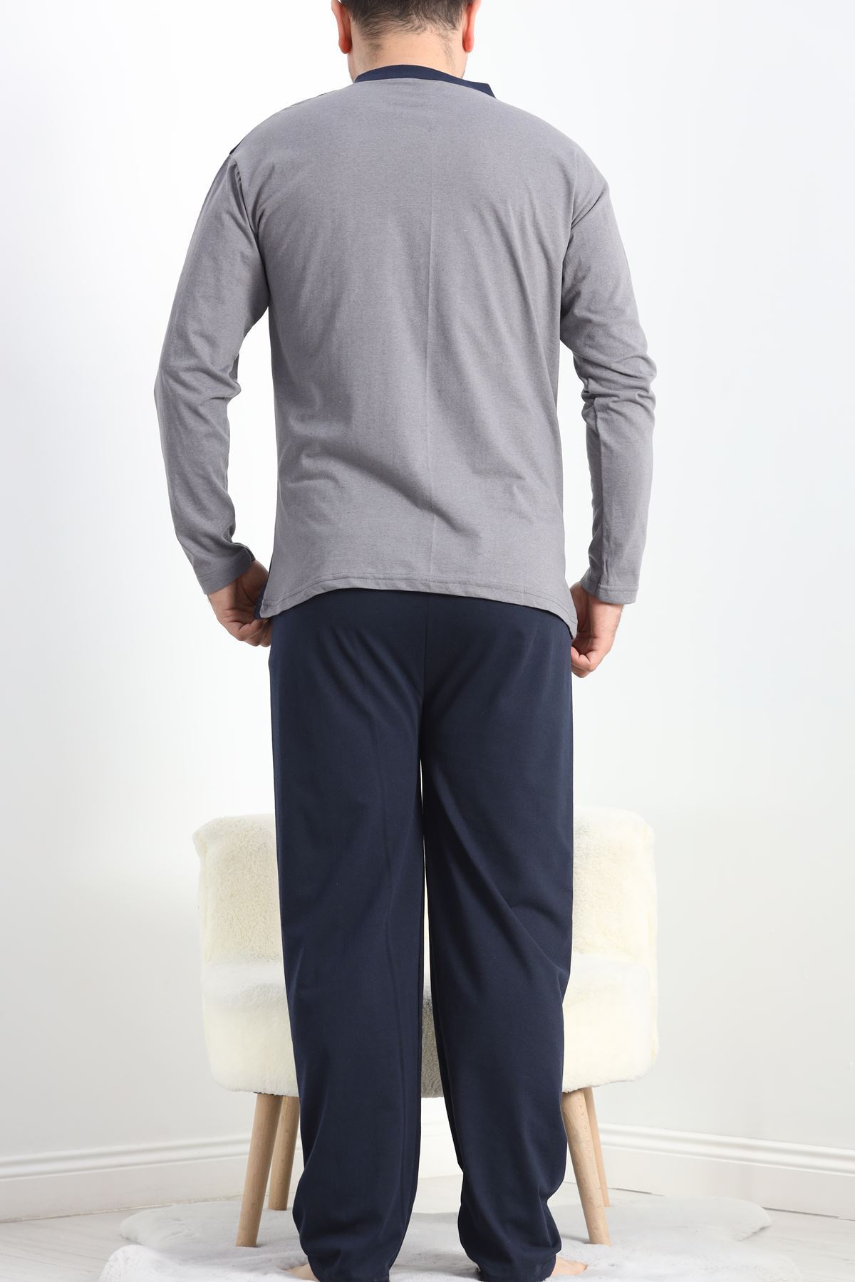 V Yaka Erkek Pijama Takımı Füme - 40069.1838.